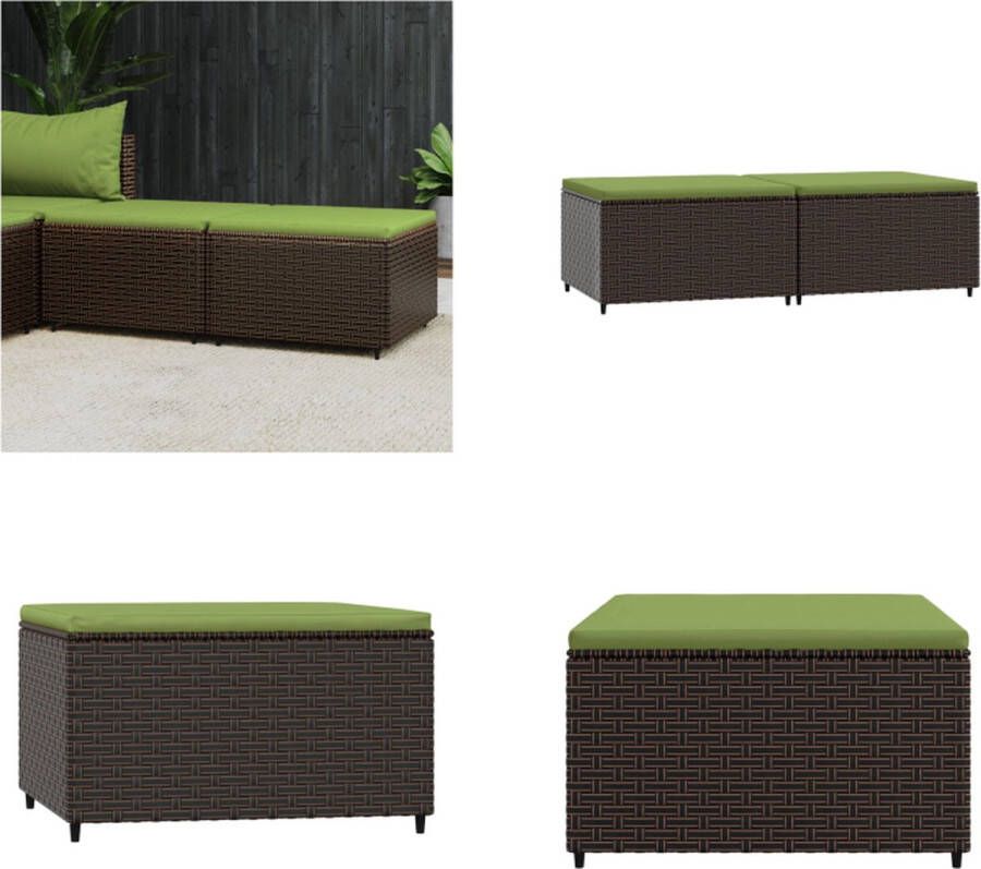 VidaXL Voetensteunen 2 st met kussens poly rattan bruin Voetensteun Voetsteunen Voetbank Voetenbank