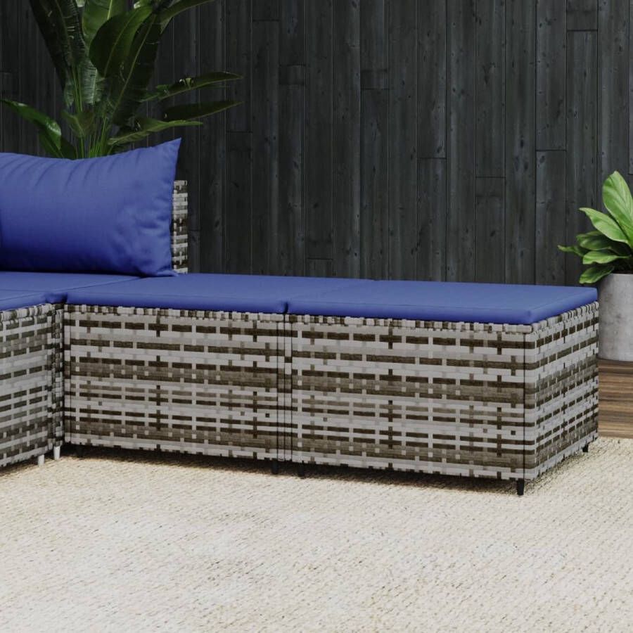 VidaXL Voetenbank 2 stuks Poly Rattan Inclusief Kussens Voetenbank Tuinset Lounge Set Buitenleven Relaxen Terras Balkon Grijze Bank - Foto 3