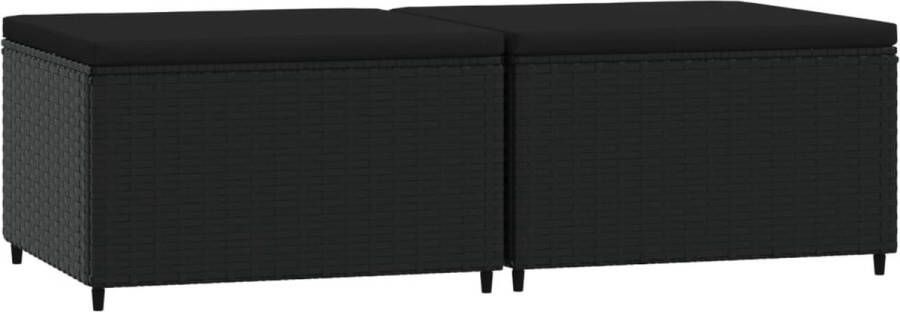 VidaXL Voetensteunen 2 st met kussens Zwart Voetenbank Tuinset Lounge Stoel Outdoor Furniture Relaxstoel Patio Meubel Balkon Decoratie Garden Decoration