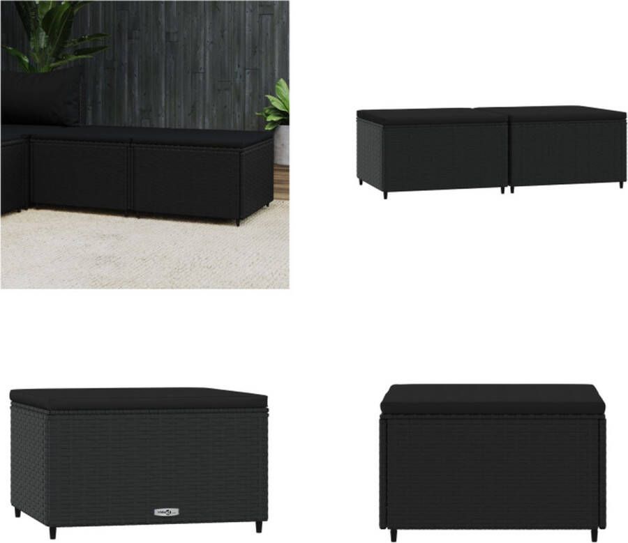 VidaXL Voetensteunen 2 st met kussens poly rattan zwart Voetensteun Voetsteunen Voetbank Voetenbank