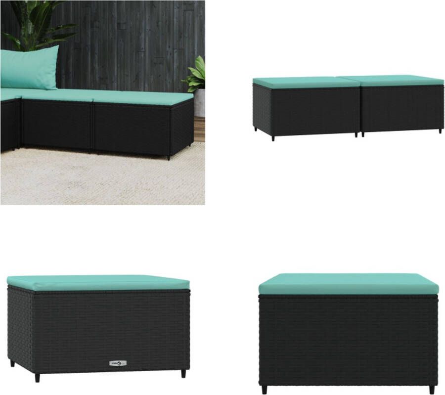 VidaXL Voetensteunen 2 st met kussens poly rattan zwart Voetensteun Voetsteunen Voetbank Voetenbank