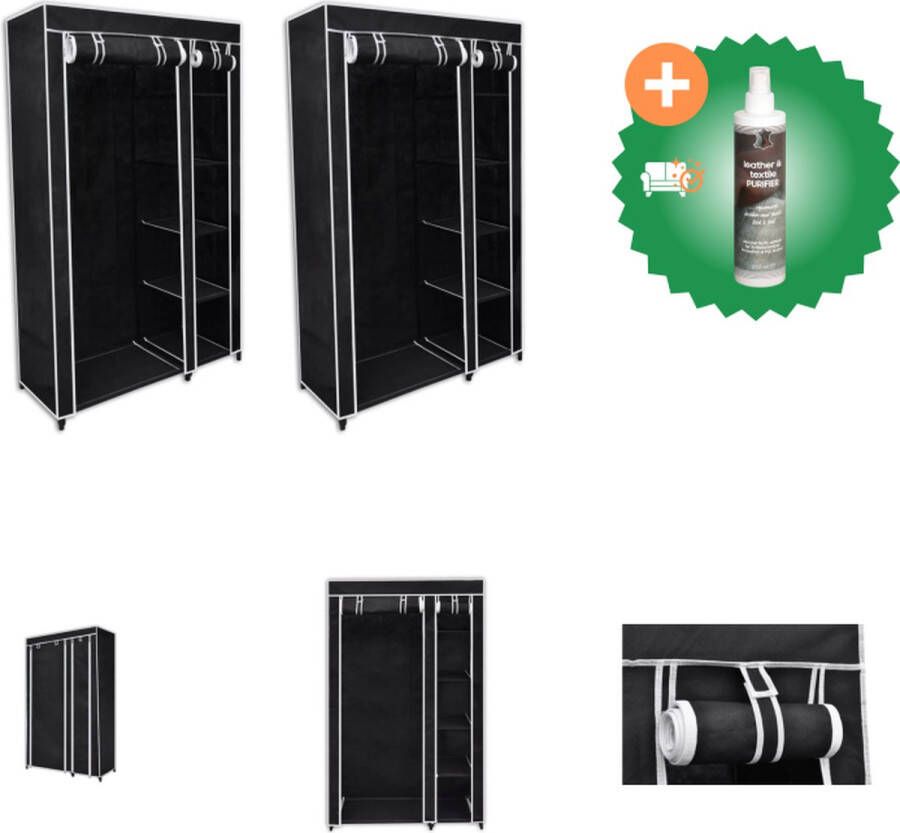 VidaXL Vouwbare Kledingkast Fleece en Stalen Buizen 110 x 45 x 175 cm Zwart Kast Inclusief Reiniger