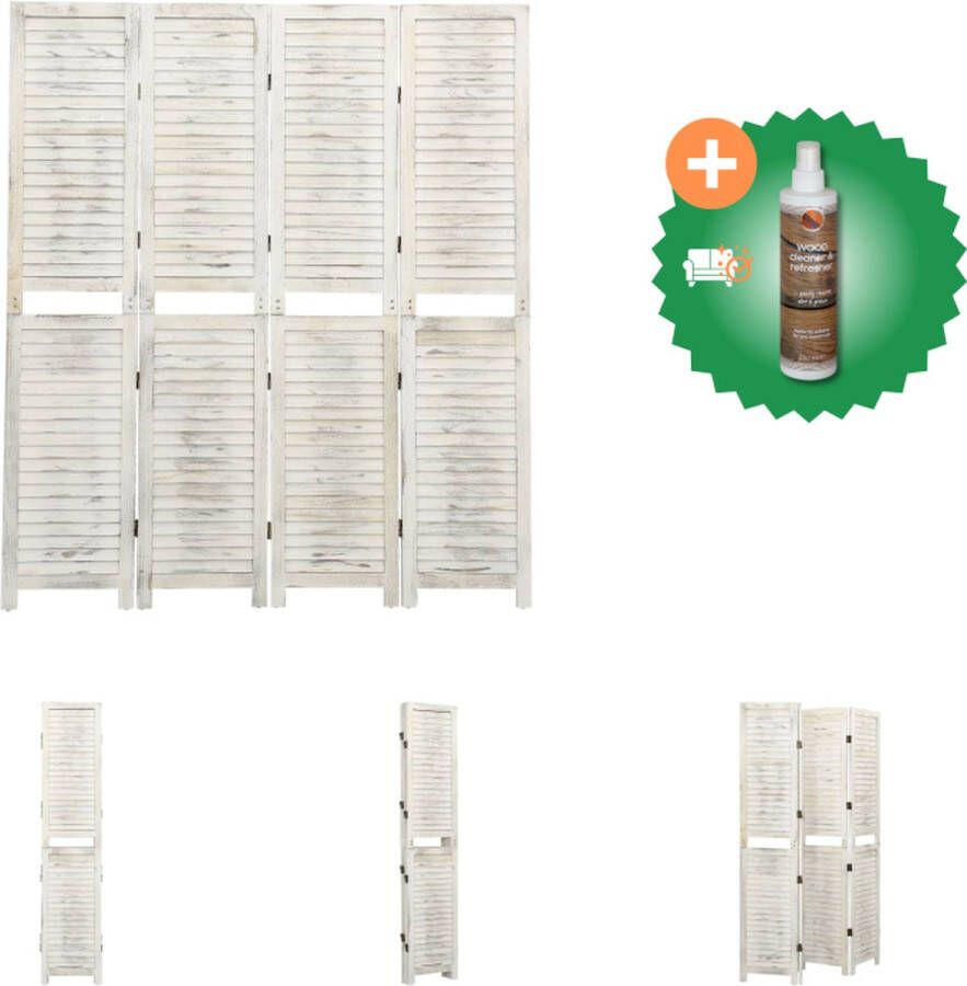 VidaXL Vrijstaande houten scheidingswand 140 x 165 cm Antiekwit Kamerscherm Inclusief Houtreiniger en verfrisser