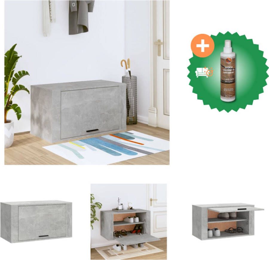 VidaXL Wand Gemonteerde Houten Schoenenkast Betongrijs 70 x 35 x 38 cm Schoenenkast Inclusief Houtreiniger en verfrisser