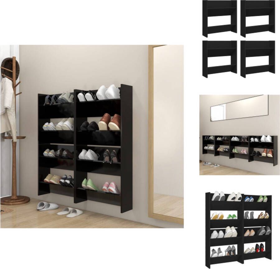 VidaXL Wandschoenenkast Wandschoenenkasten Wandkast Voor Schoenen Wandkasten Voor Schoenen Wandschoenenkasten 4 st 60x18x60 cm bewerkt hout zwart - Foto 2