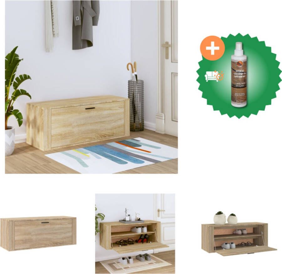 VidaXL Wandschoenenkast 100x35x38 cm bewerkt hout sonoma eiken Schoenenkast Inclusief Houtreiniger en verfrisser