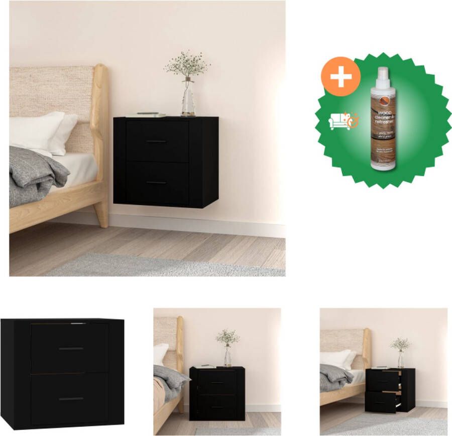 VidaXL Wandgemonteerd Nachtkastje 50 x 36 x 47 cm Zwart hout Kast Inclusief Houtreiniger en verfrisser