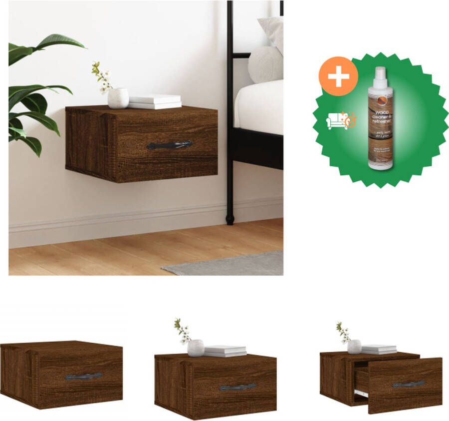 VidaXL Wandgemonteerd Nachtkastje Afmetingen- 35 x 35 x 20 cm Kleur- Bruineiken Materiaal- Bewerkt hout Kast Inclusief Houtreiniger en verfrisser