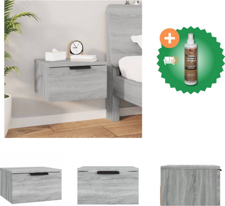 VidaXL Wandgemonteerd Nachtkastje Bedkastje 34 x 30 x 20 cm Grijs Sonoma Eiken Kast Inclusief Houtreiniger en verfrisser