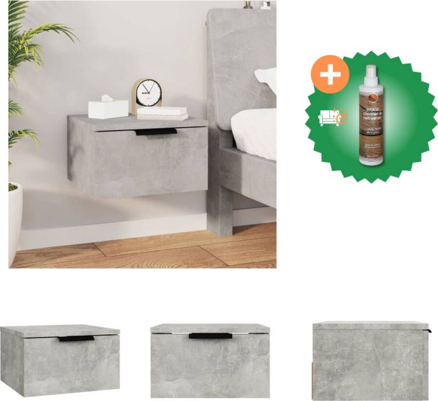 VidaXL Wandgemonteerd Nachtkastje Betongrijs 34 x 30 x 20 cm Hout Kast Inclusief Houtreiniger en verfrisser