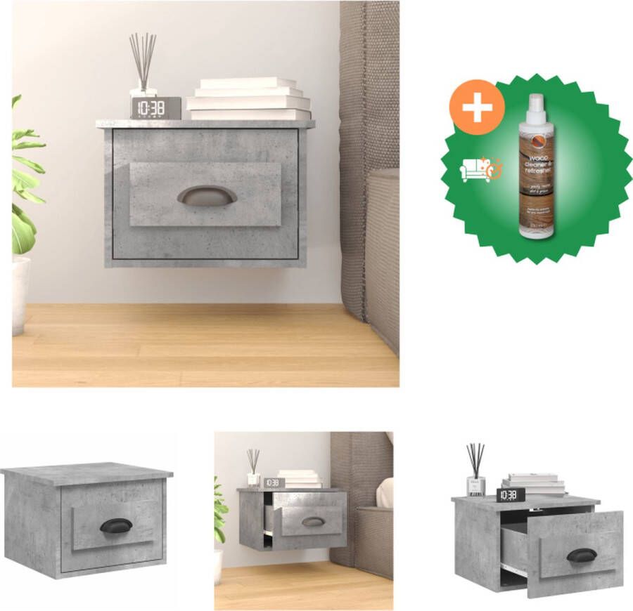 VidaXL Wandgemonteerd Nachtkastje Betongrijs 41.5 x 36 x 28 cm Duurzaam materiaal Kast Inclusief Houtreiniger en verfrisser