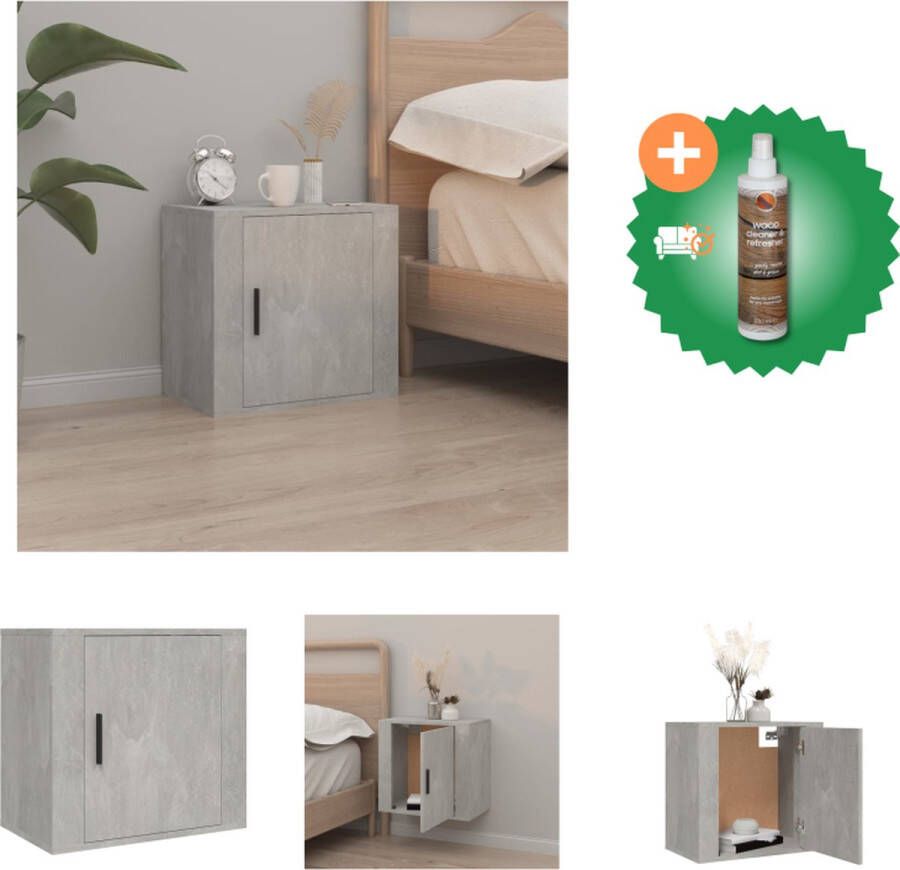 VidaXL Wandgemonteerd nachtkastje Betongrijs 50 x 30 x 47 cm Duurzaam materiaal Kast Inclusief Houtreiniger en verfrisser