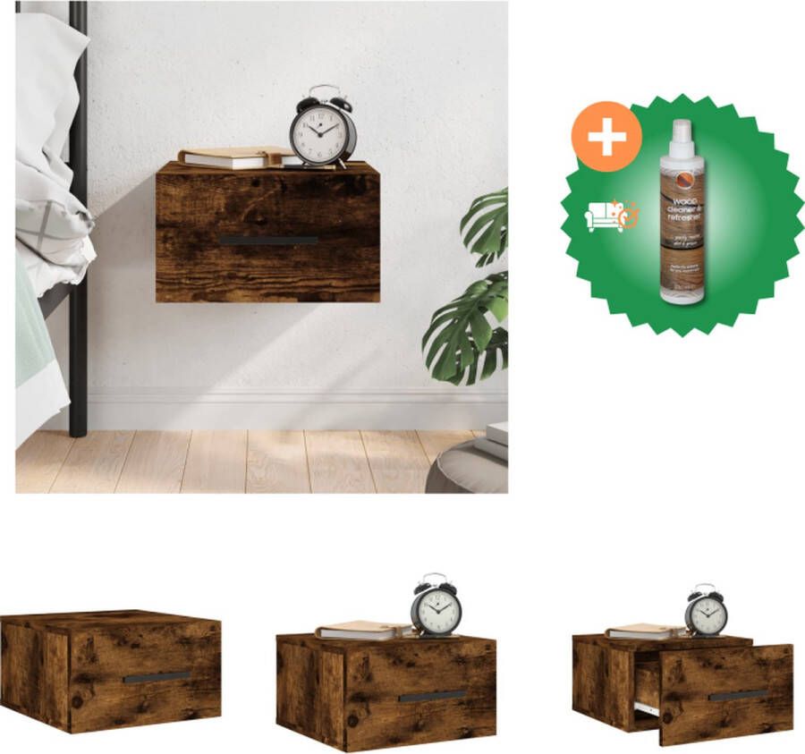 VidaXL Wandgemonteerd Nachtkastje Gerookt Eiken 35 x 35 x 20 cm Duurzaam Bewerkt Hout Kast Inclusief Houtreiniger en verfrisser - Foto 3