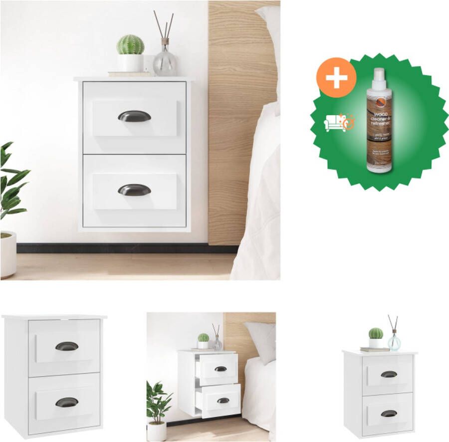 VidaXL wandgemonteerd nachtkastje Elegant Interieur 41.5 x 36 x 53 cm Hoogglans wit Kast Inclusief Houtreiniger en verfrisser