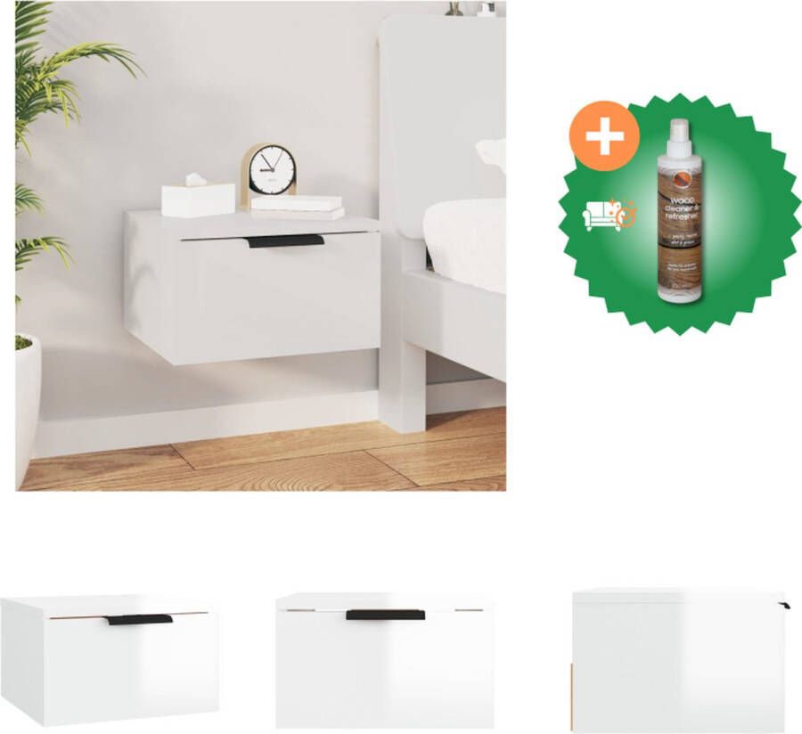 VidaXL Wandgemonteerd Nachtkastje Elegant Meubels Afmetingen- 34 x 30 x 20 cm Kleur- Hoogglans Wit Materiaal- Bewerkt Hout Kast Inclusief Houtreiniger en verfrisser