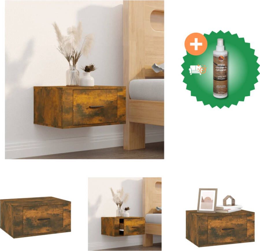 VidaXL Nachtkastje wandgemonteerd 50x36x25 cm gerookt eikenkleurig Kast Inclusief Houtreiniger en verfrisser