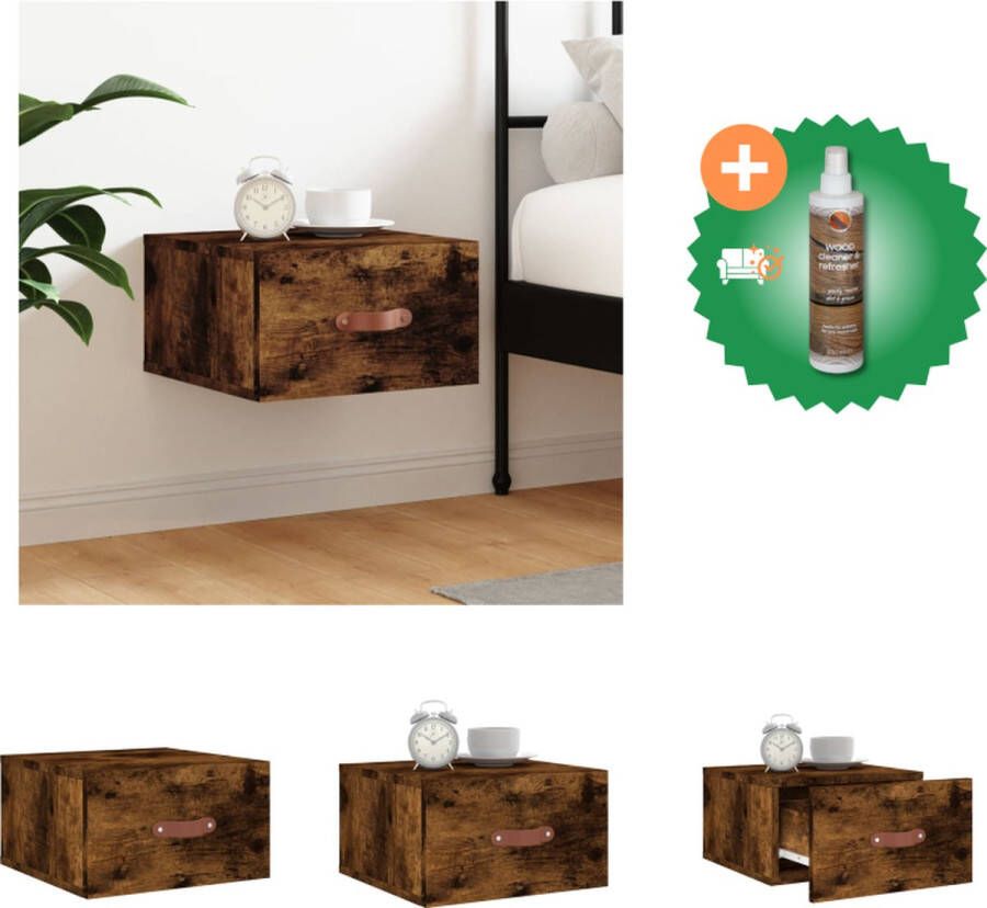 VidaXL Wandgemonteerd Nachtkastje Gerookt Eiken Meubilair Afmetingen- 35 x 35 x 20 cm Duurzaam materiaal Kast Inclusief Houtreiniger en verfrisser