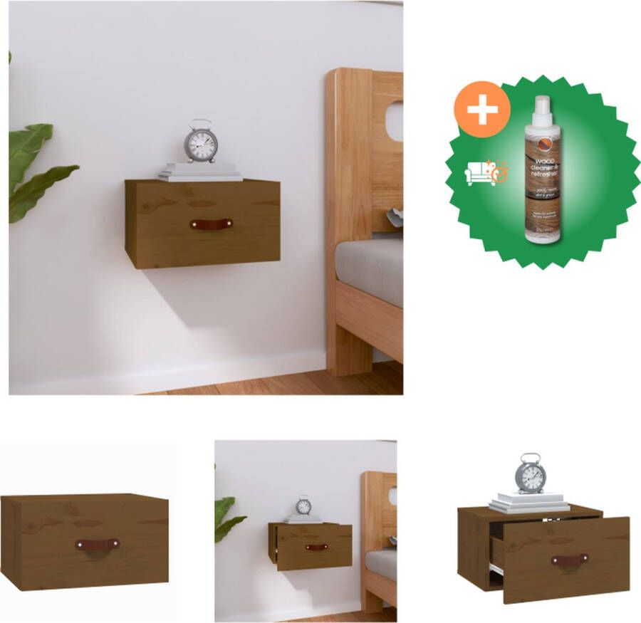 VidaXL Wandgemonteerd Nachtkastje Grenenhout 40 x 29.5 x 22 cm Honingbruin Kast Inclusief Houtreiniger en verfrisser