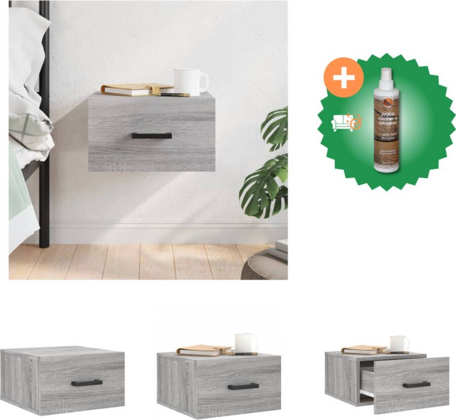VidaXL Wandgemonteerd Nachtkastje Grijs Sonoma Eiken 35 x 35 x 20 cm Duurzaam bewerkt hout Kast Inclusief Houtreiniger en verfrisser