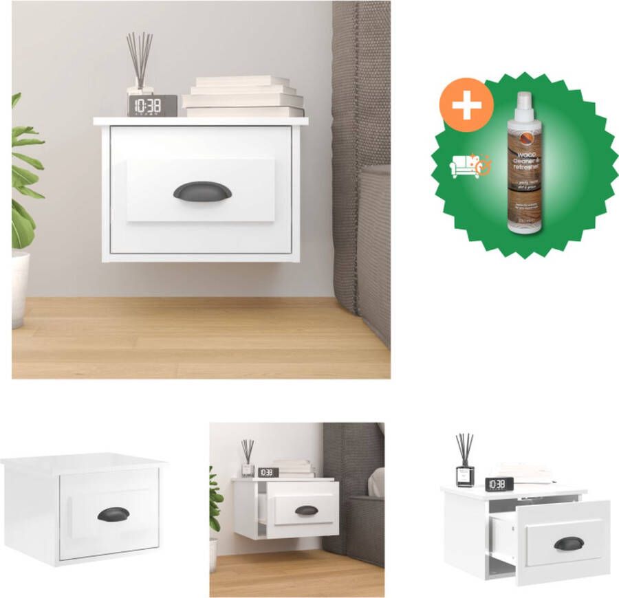 VidaXL Wandgemonteerd Nachtkastje Hoogglans Wit 41.5 x 36 x 28 cm Duurzaam bewerkt hout Kast Inclusief Houtreiniger en verfrisser