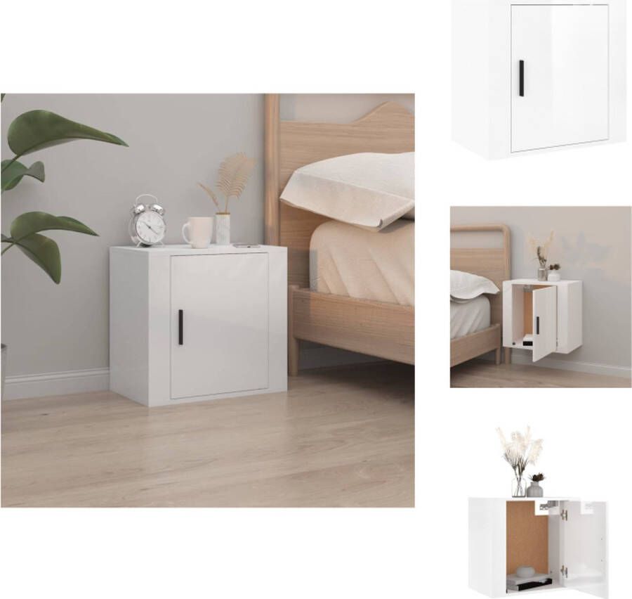 VidaXL Wandnachtkastje Wandnachtkastjes Wandgemonteerd Nachtkastje Wandgemonteerd Bedkastje Nachtkastje wandgemonteerd 50x30x47 cm hoogglans wit - Foto 2