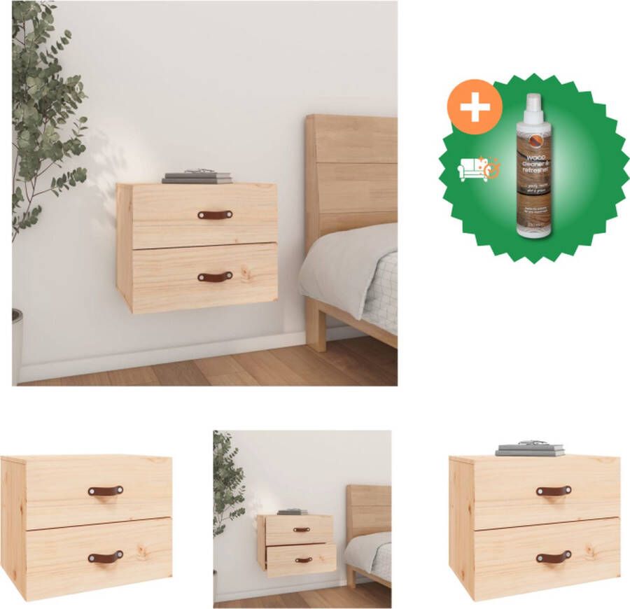 VidaXL Wandgemonteerd Nachtkastje Massief Grenenhout 50 x 36 x 40 cm Kast Inclusief Houtreiniger en verfrisser
