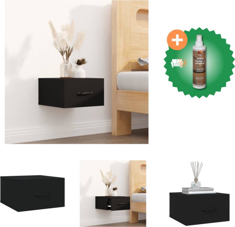 VidaXL Wandgemonteerd Nachtkastje naam 35 x 35 x 20 cm Kleur- Zwart Kast Inclusief Houtreiniger en verfrisser