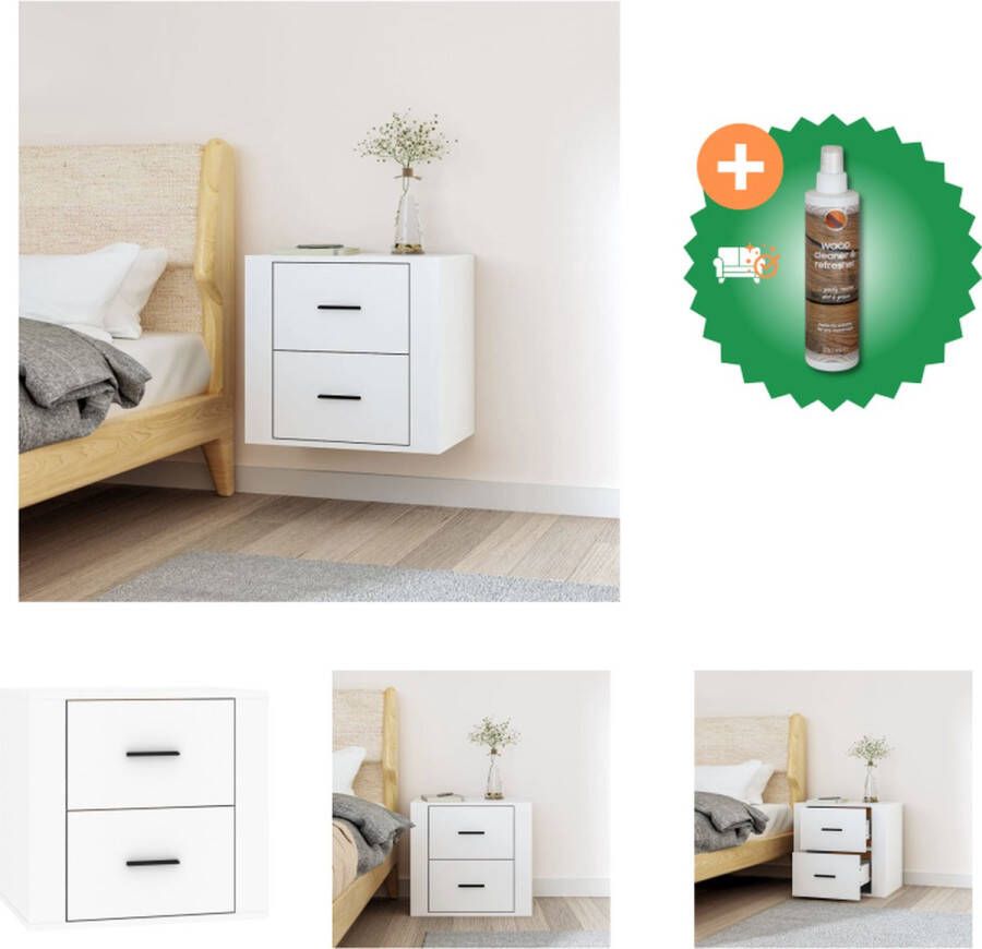 VidaXL Wandgemonteerd Nachtkastje naam Afmetingen- 50 x 36 x 47 cm (B x D x H) Kleur- Wit Kast Inclusief Houtreiniger en verfrisser