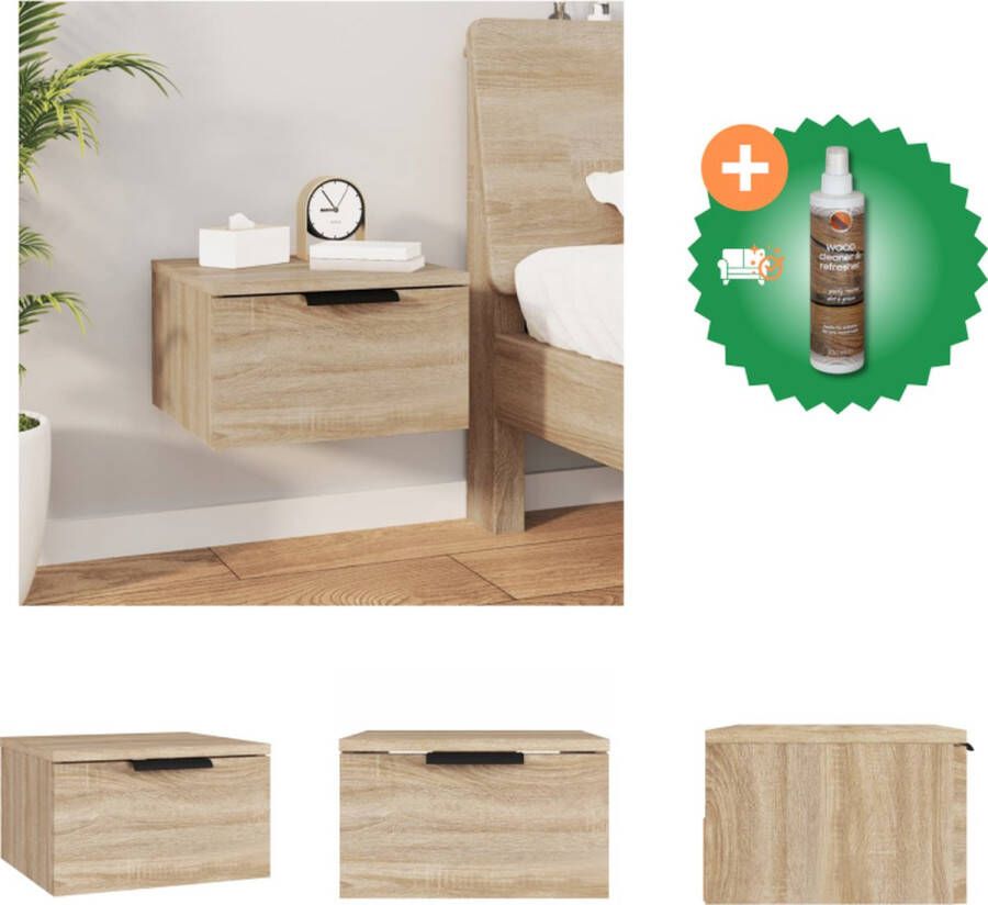VidaXL Wandgemonteerd Nachtkastje Sonoma Eiken 34 x 30 x 20 cm Bewerkt Hout Kast Inclusief Houtreiniger en verfrisser