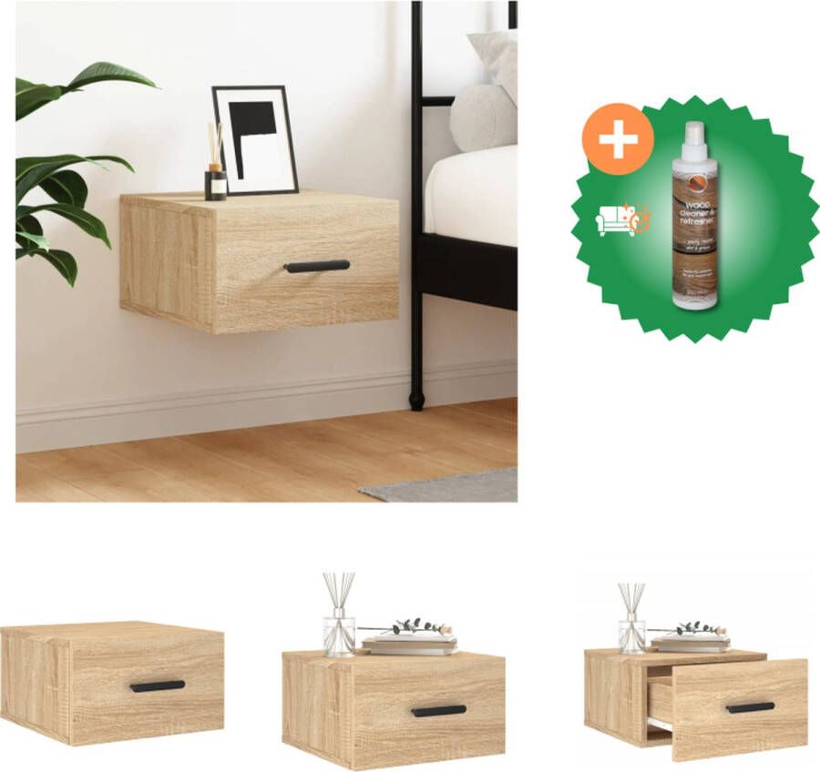 VidaXL Wandgemonteerd Nachtkastje Sonoma Eiken 35 x 35 x 20 cm Duurzaam Hout Kast Inclusief Houtreiniger en verfrisser - Foto 3