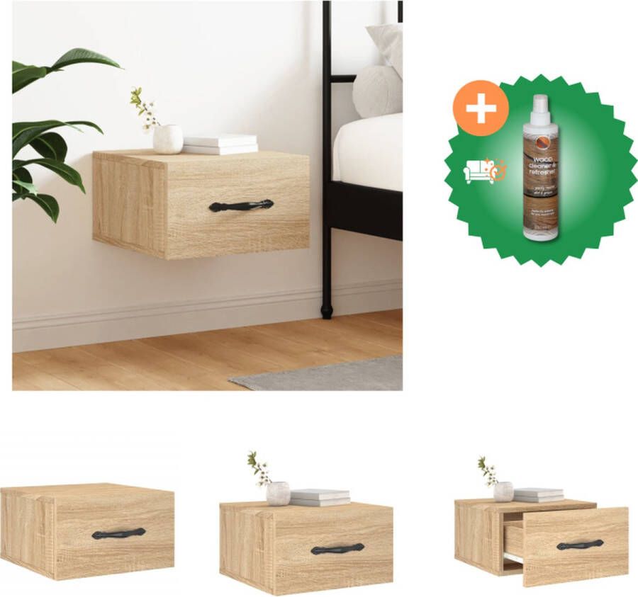 VidaXL Wandgemonteerd Nachtkastje Sonoma Eiken 35x35x20 cm Duurzaam Bewerkt Hout Kast Inclusief Houtreiniger en verfrisser