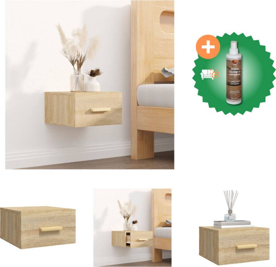 VidaXL Wandgemonteerd Nachtkastje Sonoma Eiken 35x35x20 cm Stevig en ruimtelijk georganiseerd Kast Inclusief Houtreiniger en verfrisser