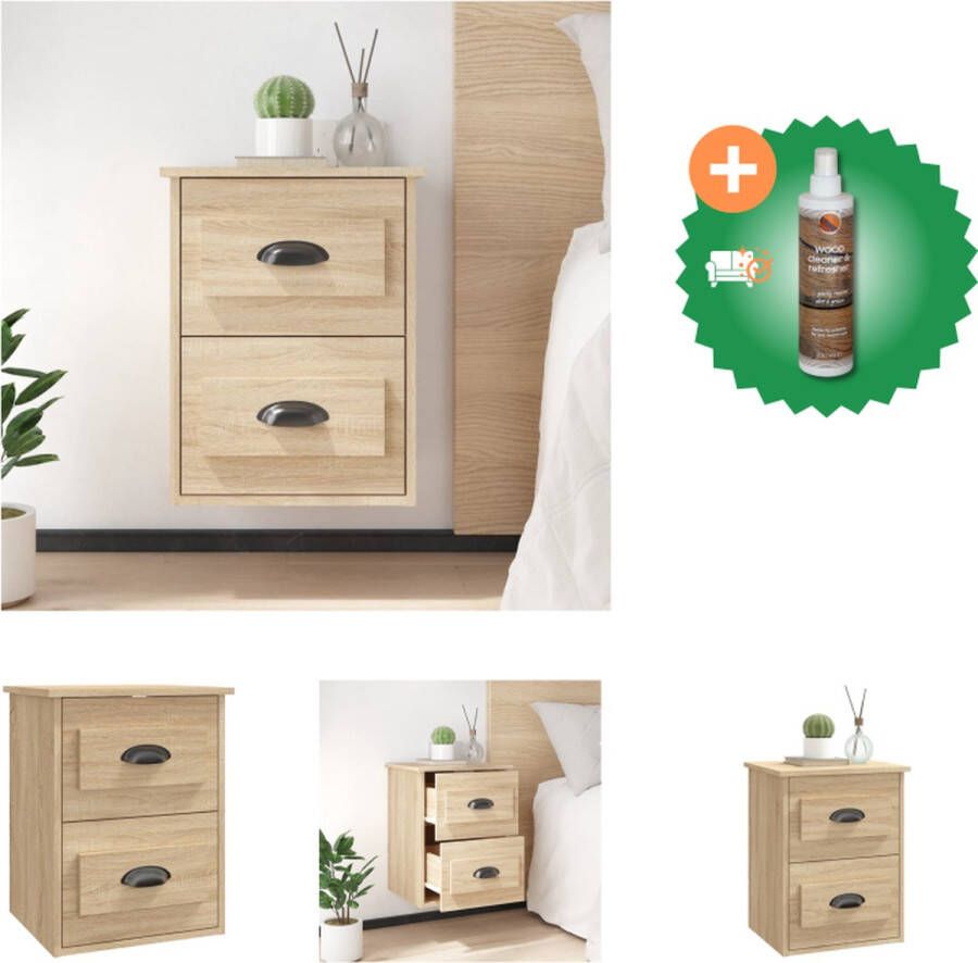 VidaXL Wandgemonteerd Nachtkastje Sonoma Eiken 41.5 x 36 x 53 cm 2 lades Kast Inclusief Houtreiniger en verfrisser