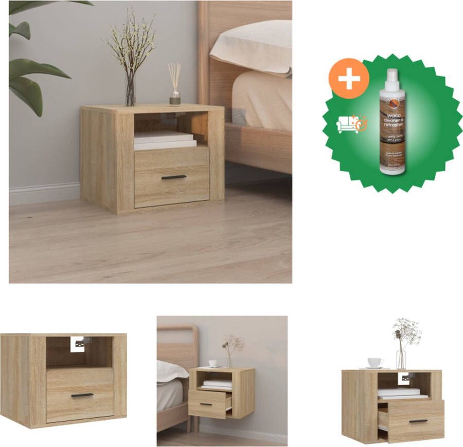 VidaXL Nachtkastje wandgemonteerd 50x36x40 cm sonoma eikenkleurig Kast Inclusief Houtreiniger en verfrisser