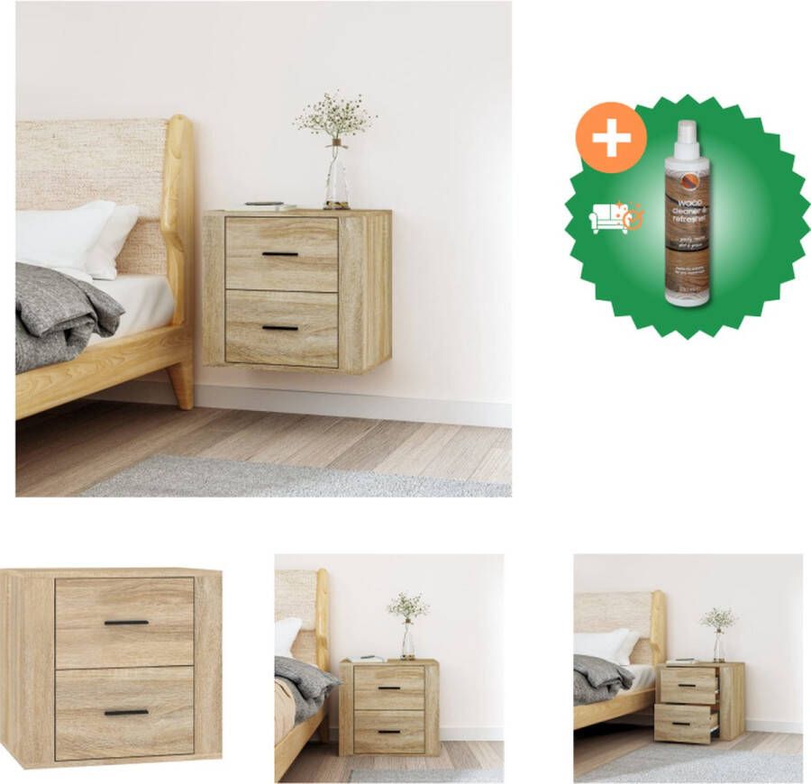 VidaXL Wandgemonteerd Nachtkastje Sonoma Eiken 50 x 36 x 47 cm Bewerkt Hout Kast Inclusief Houtreiniger en verfrisser