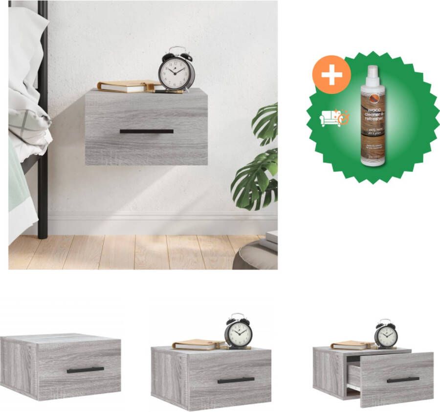 VidaXL Wandgemonteerd Nachtkastje Wandgemonteerde Nachtkastje 35 x 35 x 20 cm Grijs Sonoma Eiken Kast Inclusief Houtreiniger en verfrisser