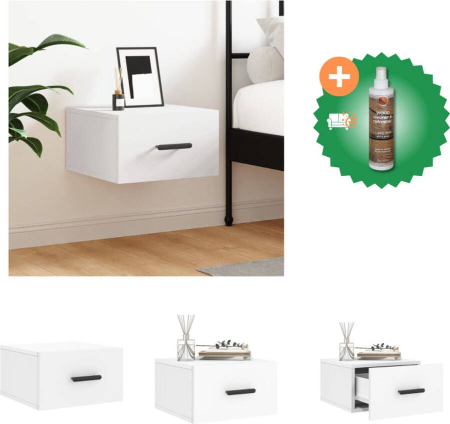 VidaXL Wandgemonteerd Nachtkastje Wit 35 x 35 x 20 cm Duurzaam hout Kast Inclusief Houtreiniger en verfrisser