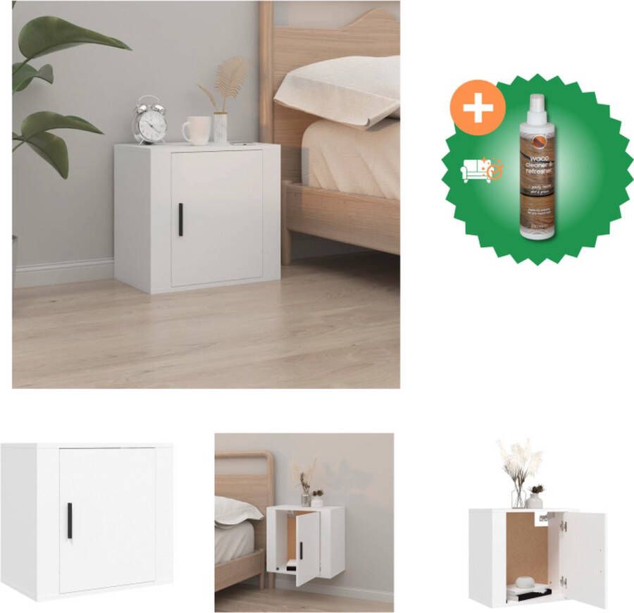 VidaXL Wandgemonteerd Nachtkastje Wit 50x30x47cm Duurzaam bewerkt hout Kast Inclusief Houtreiniger en verfrisser