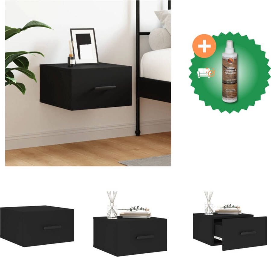 VidaXL Zwevend Wandgemonteerd Nachtkastje Zwart 35x35x20 cm Hoogwaardig Bewerkt Hout Kast Inclusief Houtreiniger en verfrisser - Foto 2