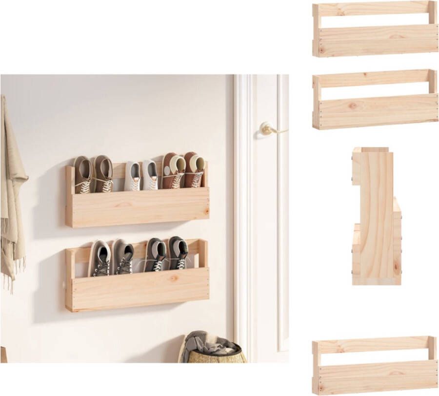 VidaXL Wand Gemonteerd Schoenenrek Wand Gemonteerde Schoenenrekken Schoenenopslag Schoenen Ordener Wandschoenenrekken 2 st 59x9x23 cm massief grenenhout