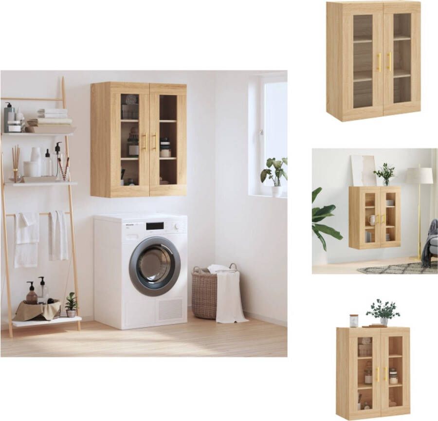 VidaXL Wandgemonteerde Kast Sonoma Eiken 69.5 x 34 x 90 cm Bewerkt Hout en Glas Keukenkast