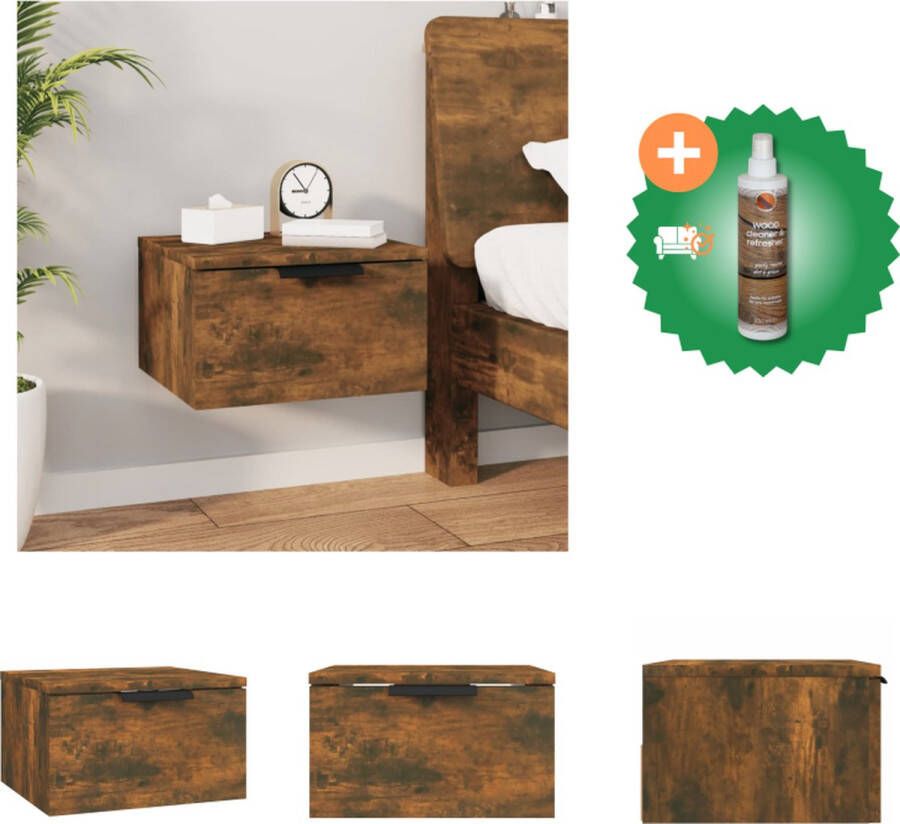 VidaXL Wandgemonteerde Nachtkast Gerookt Eiken 34 x 30 x 20 cm Sterk en Vochtbestendig Kast Inclusief Houtreiniger en verfrisser