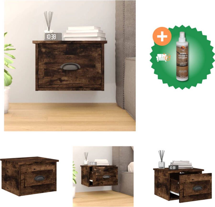 VidaXL Wandgemonteerde nachtkast gerookt eiken 41.5 x 36 x 28 cm Duurzaam hout Kast Inclusief Houtreiniger en verfrisser