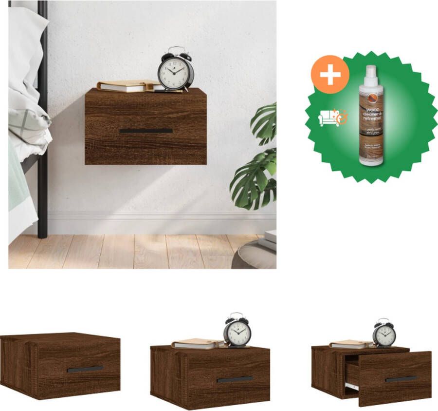VidaXL Wandgemonteerd Nachtkastje Wandmontage Nachtkastje Afmeting- 35 x 35 x 20 cm Kleur- Bruineiken Materiaal- Bewerkt hout Montage vereist Kast Inclusief Houtreiniger en verfrisser - Foto 2