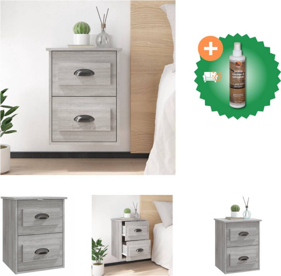 VidaXL Wandgemonteerde Nachtkastje 41.5x36x53 cm Ken- Grijs Sonoma Eiken Duurzaam materiaal Kast Inclusief Houtreiniger en verfrisser