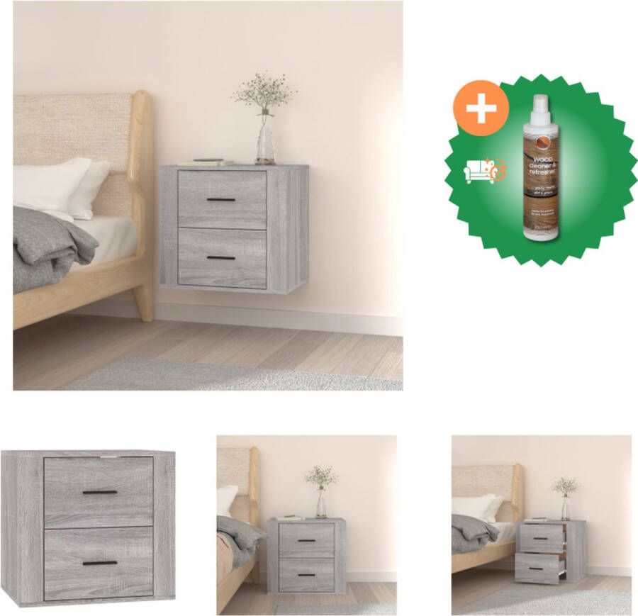 VidaXL Nachtkastje wandgemonteerd 50x36x47 cm grijs sonoma eikenkleur Kast Inclusief Houtreiniger en verfrisser