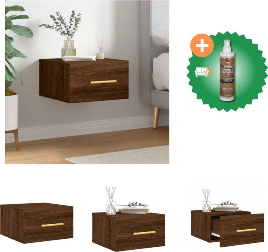 VidaXL Wandgemonteerde Nachtkastje Bruineiken 35 x 35 x 20 cm Duurzaam hout Kast Inclusief Houtreiniger en verfrisser