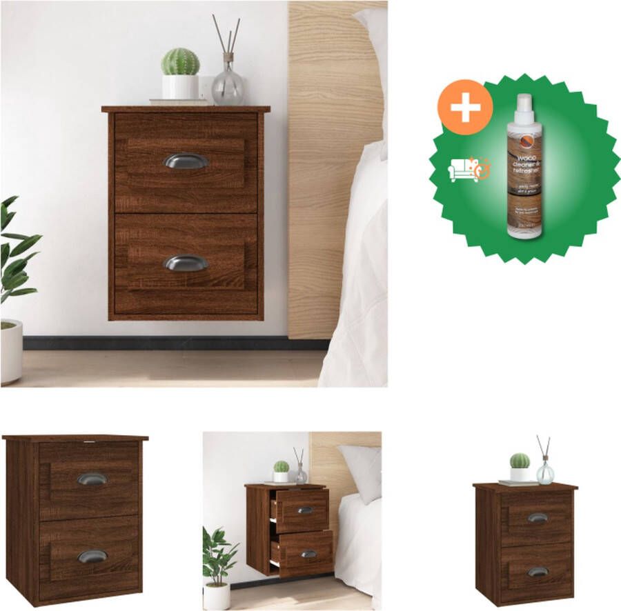 VidaXL Wandgemonteerde Nachtkastje Bruineiken 41.5 x 36 x 53 cm Duurzaam bewerkt hout Kast Inclusief Houtreiniger en verfrisser
