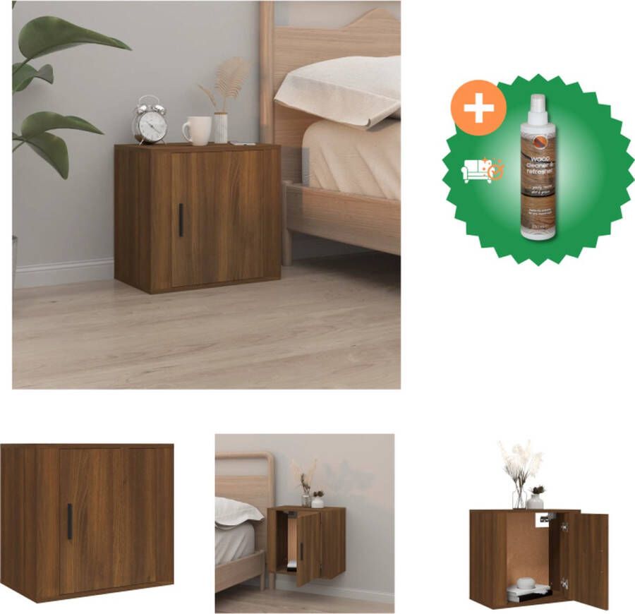 VidaXL Wandgemonteerde nachtkastje Elegant Interieur Afmeting- 50 x 30 x 47 cm Kleur- Bruineiken Materiaal- Bewerkt hout Kast Inclusief Houtreiniger en verfrisser