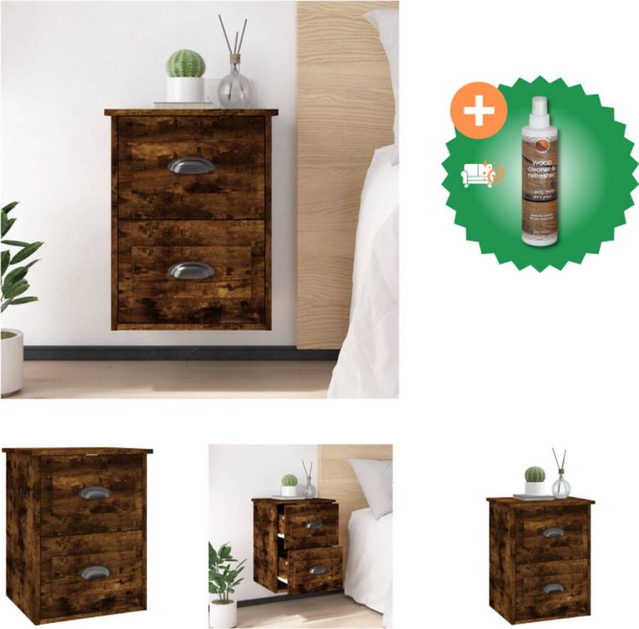 VidaXL Wandgemonteerde Nachtkastje Gerookt Eiken 41.5 x 36 x 53 cm 2 Lades Kast Inclusief Houtreiniger en verfrisser